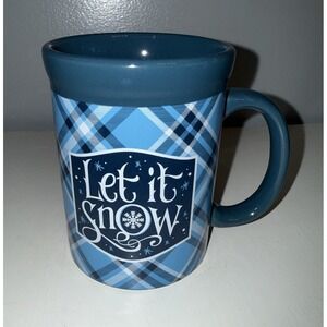 Design Pac Christmas Themed Coffee Mug Let It Snow Green Blue Gingham 4.5" H